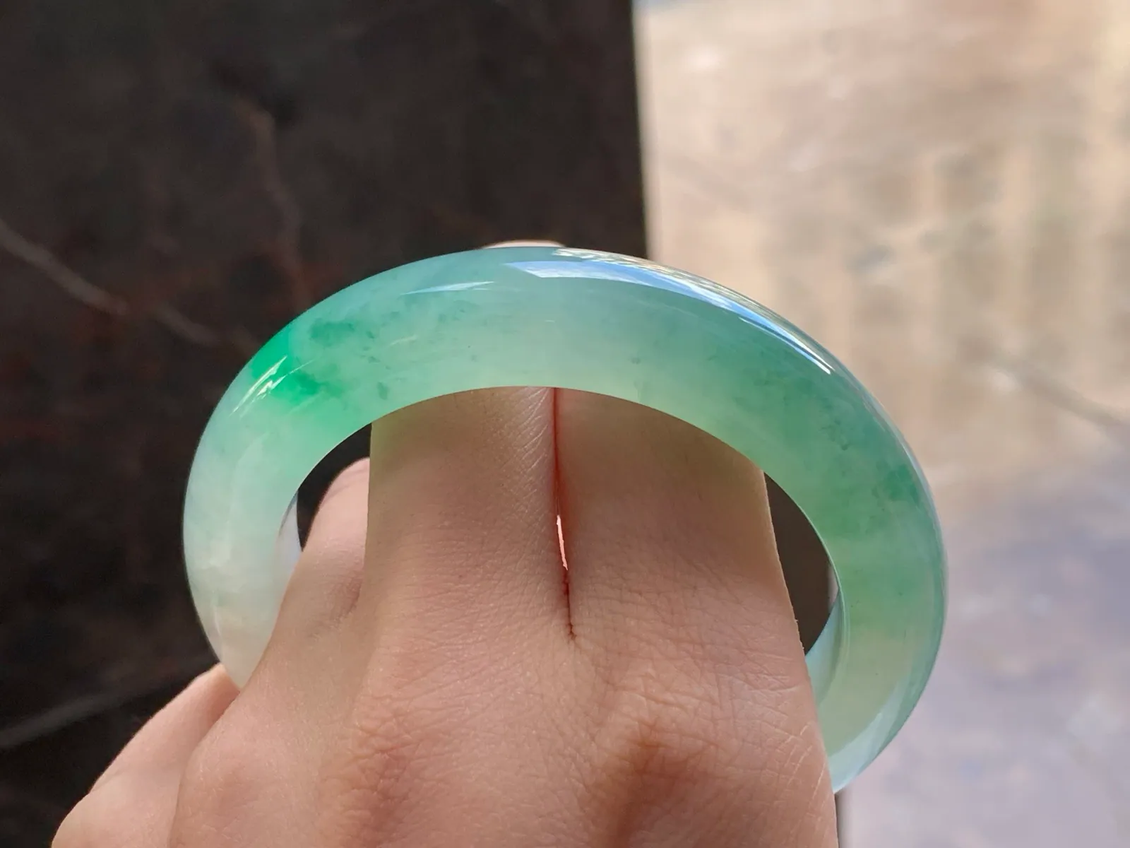Natural Type A Jadeite Bangle, Icy Pale Blue-Green, 55.4mm (9)