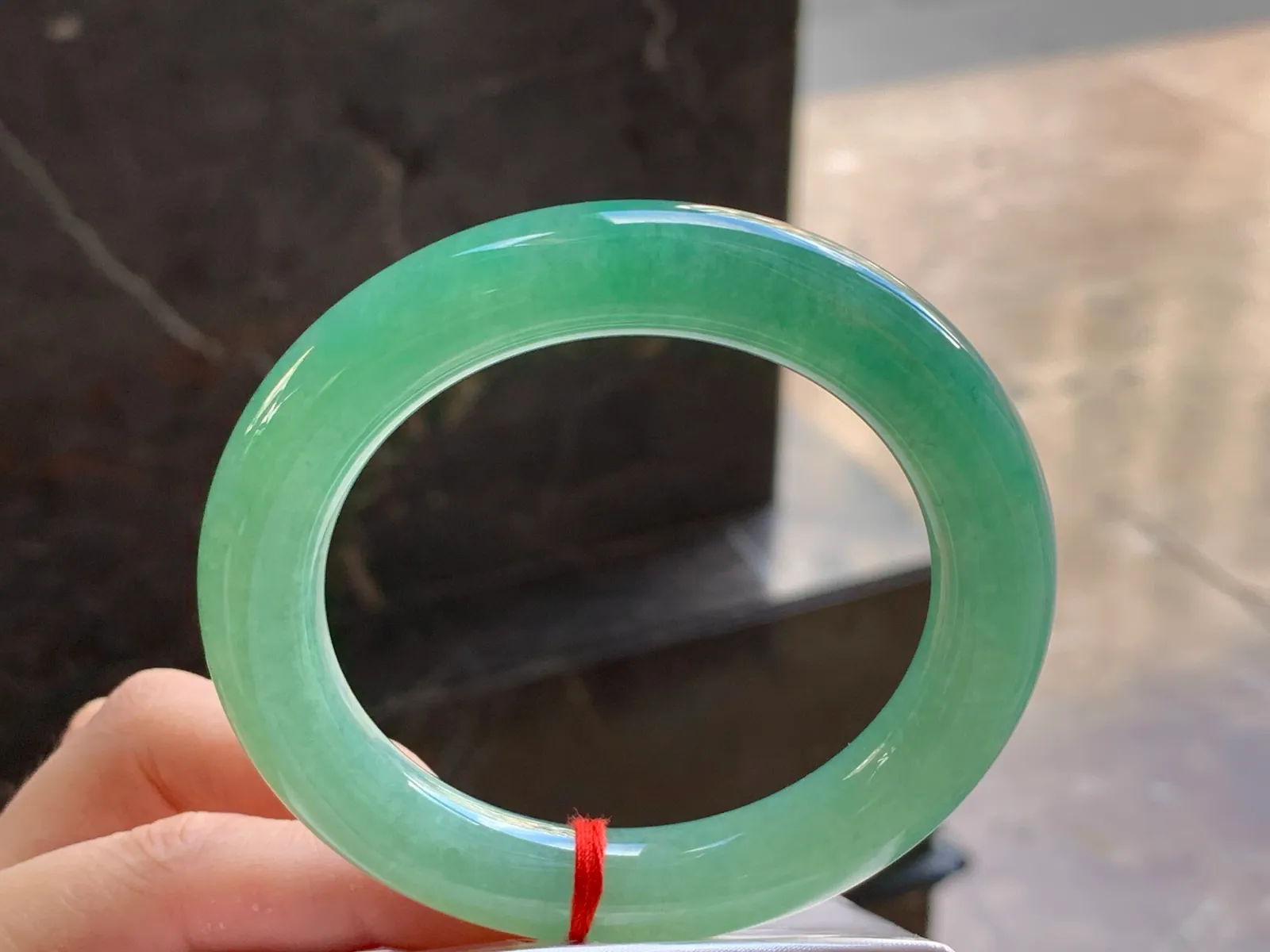 Natural Type A Jadeite Round Bangle, Icy Light Green, 55mm
