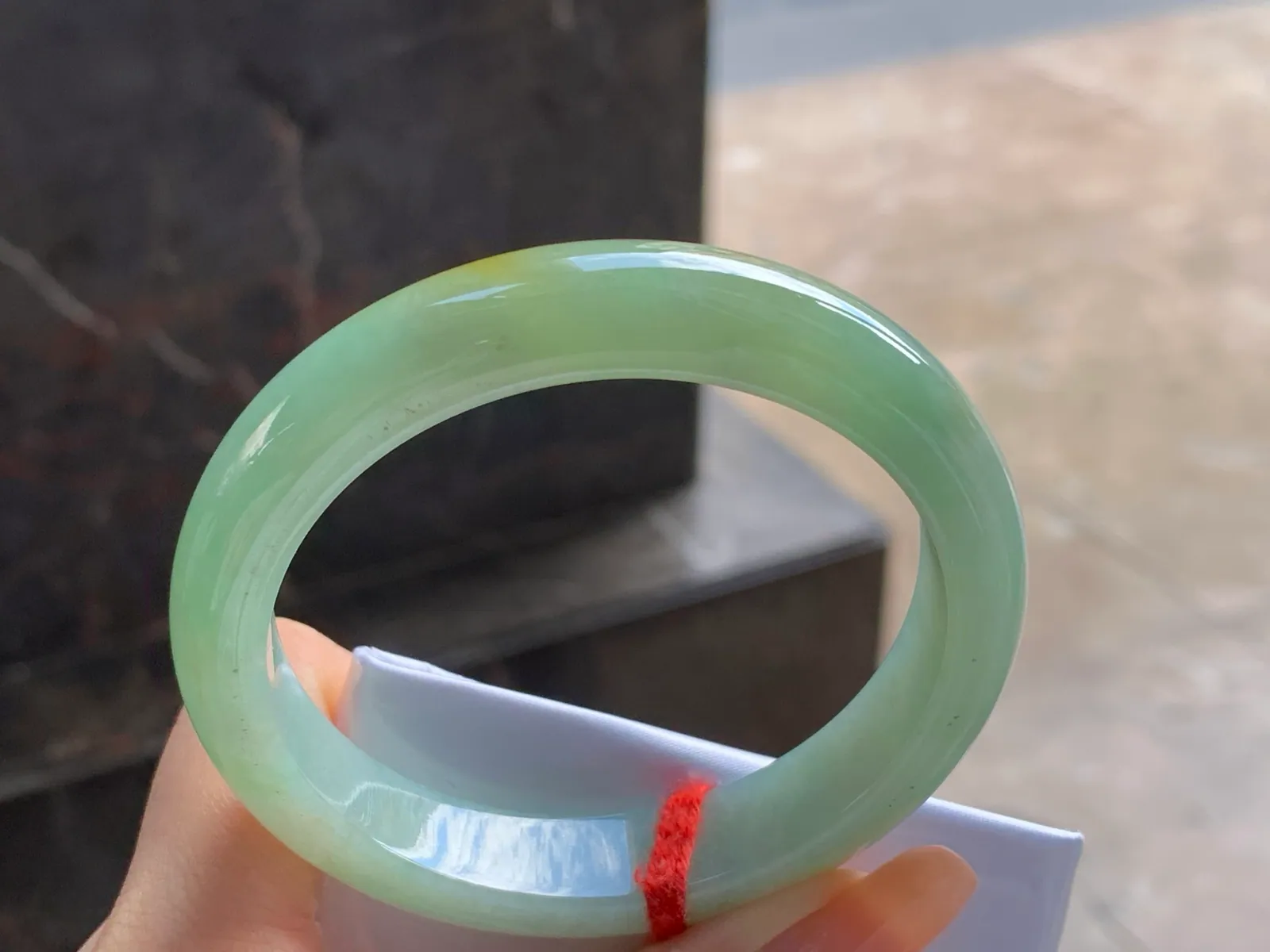 Type A Jadeite Flat Bangle, Yellow and Green, 58mm (6)