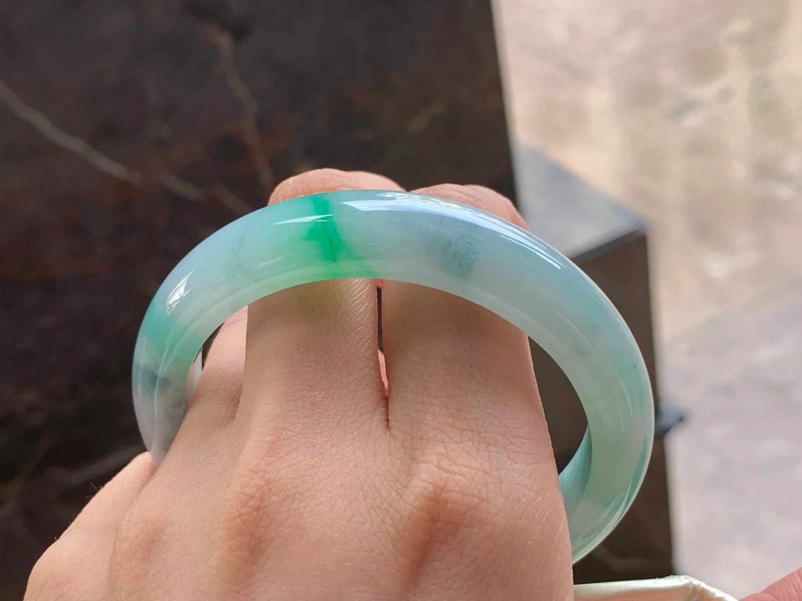 Type A Jadeite Bangle, Bright Green Flowers, 57mm (9)