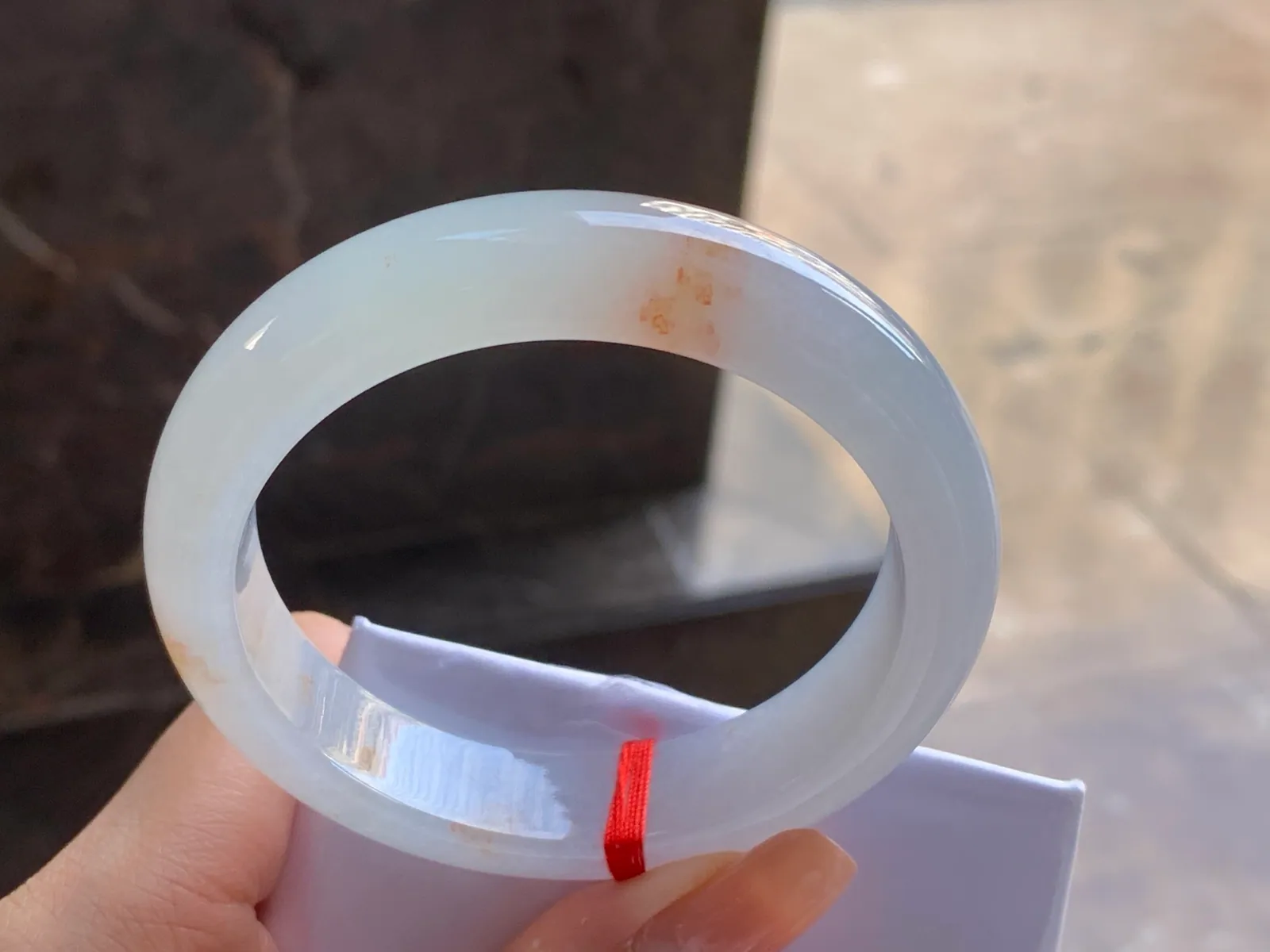 Natural Type A Jadeite Bangle, White with Light Yellow, 56mm (6)