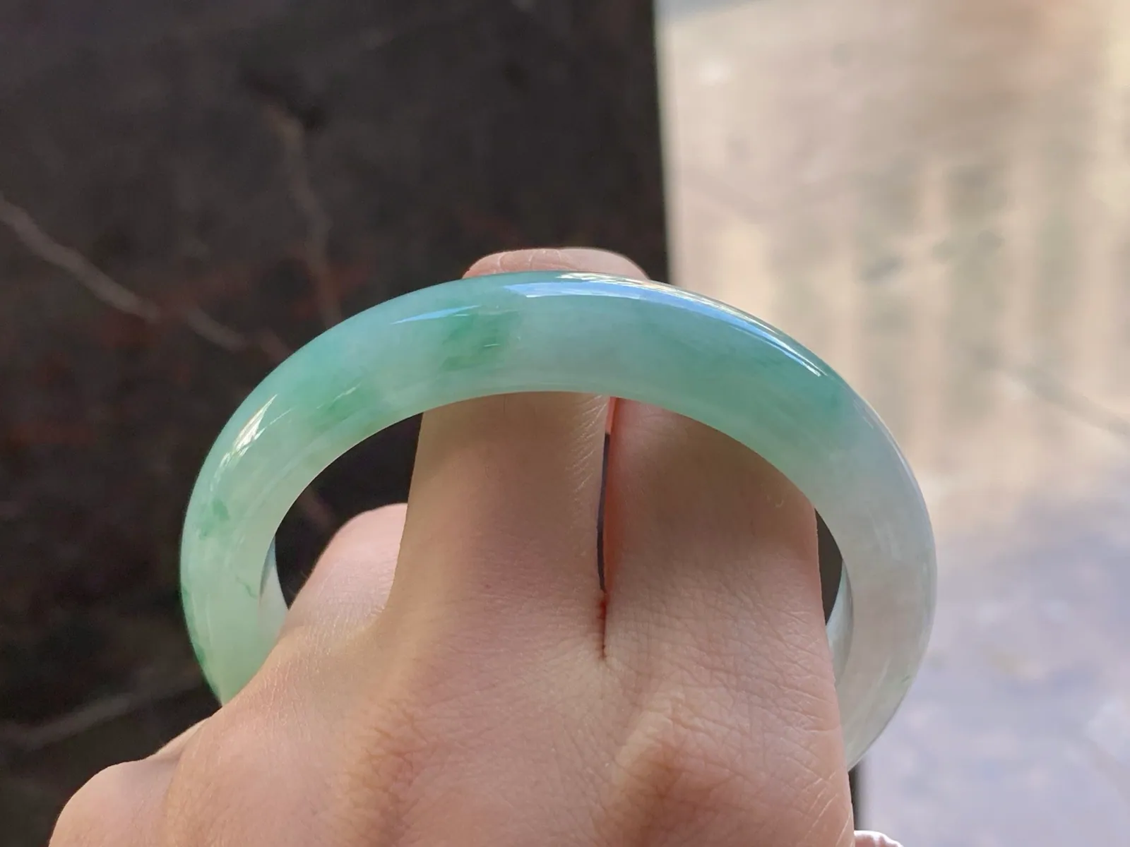 Natural Type A Jadeite Floating Green Bangle, Icy, 56.3mm (9)