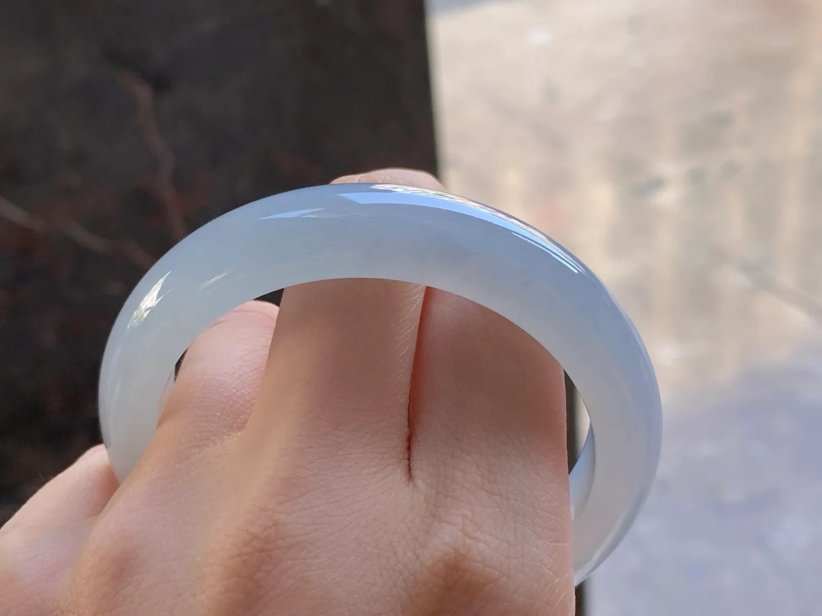 Type A Jadeite Flat Bangle, Icy-Glutinous Icy White, 56.6mm (8)