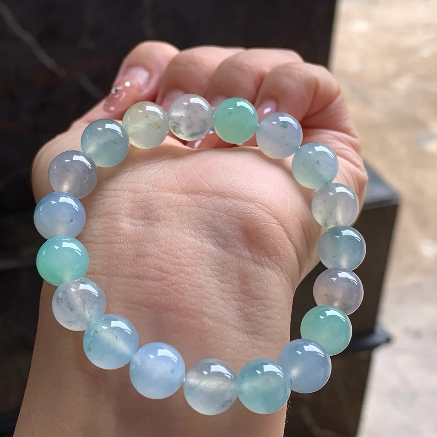 Type A Jadeite Bead Bracelet, Icy Multicolor, 9.9mm (3)