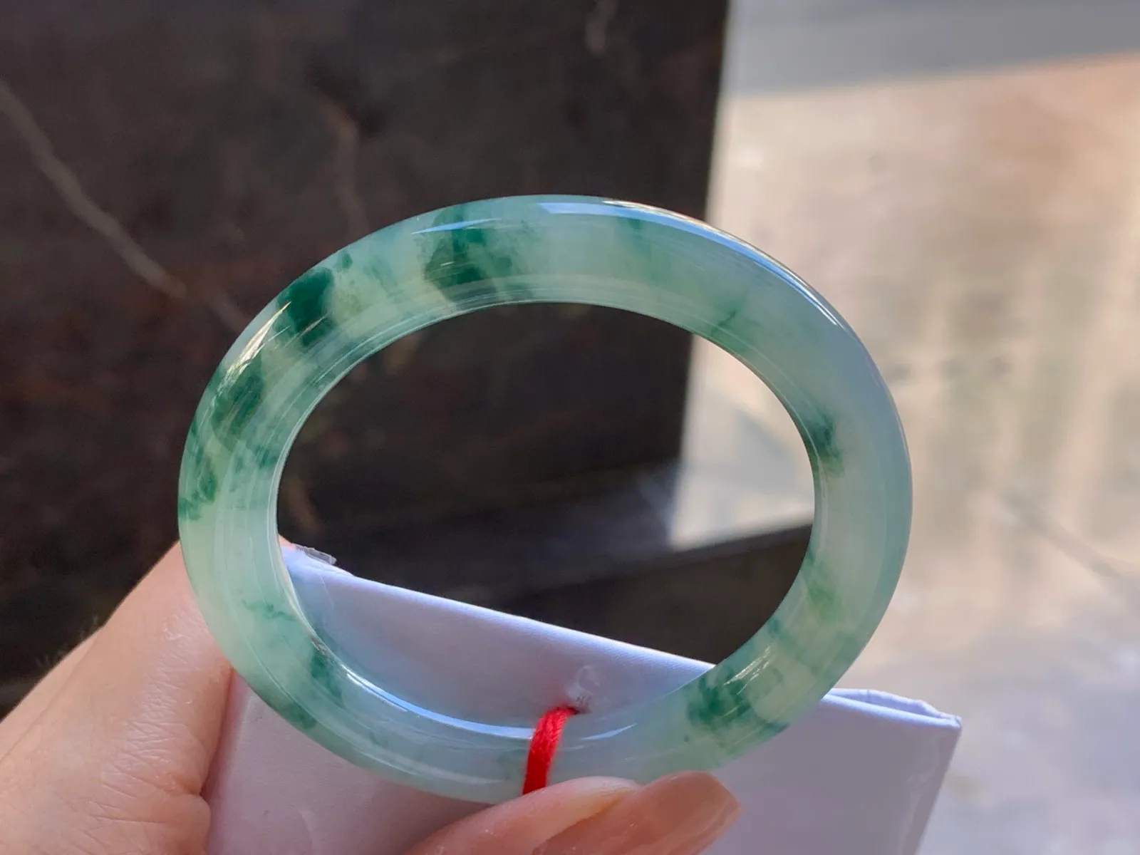 Natural Type A Jadeite Round Bangle, Floating Flower, 51.5mm (5)