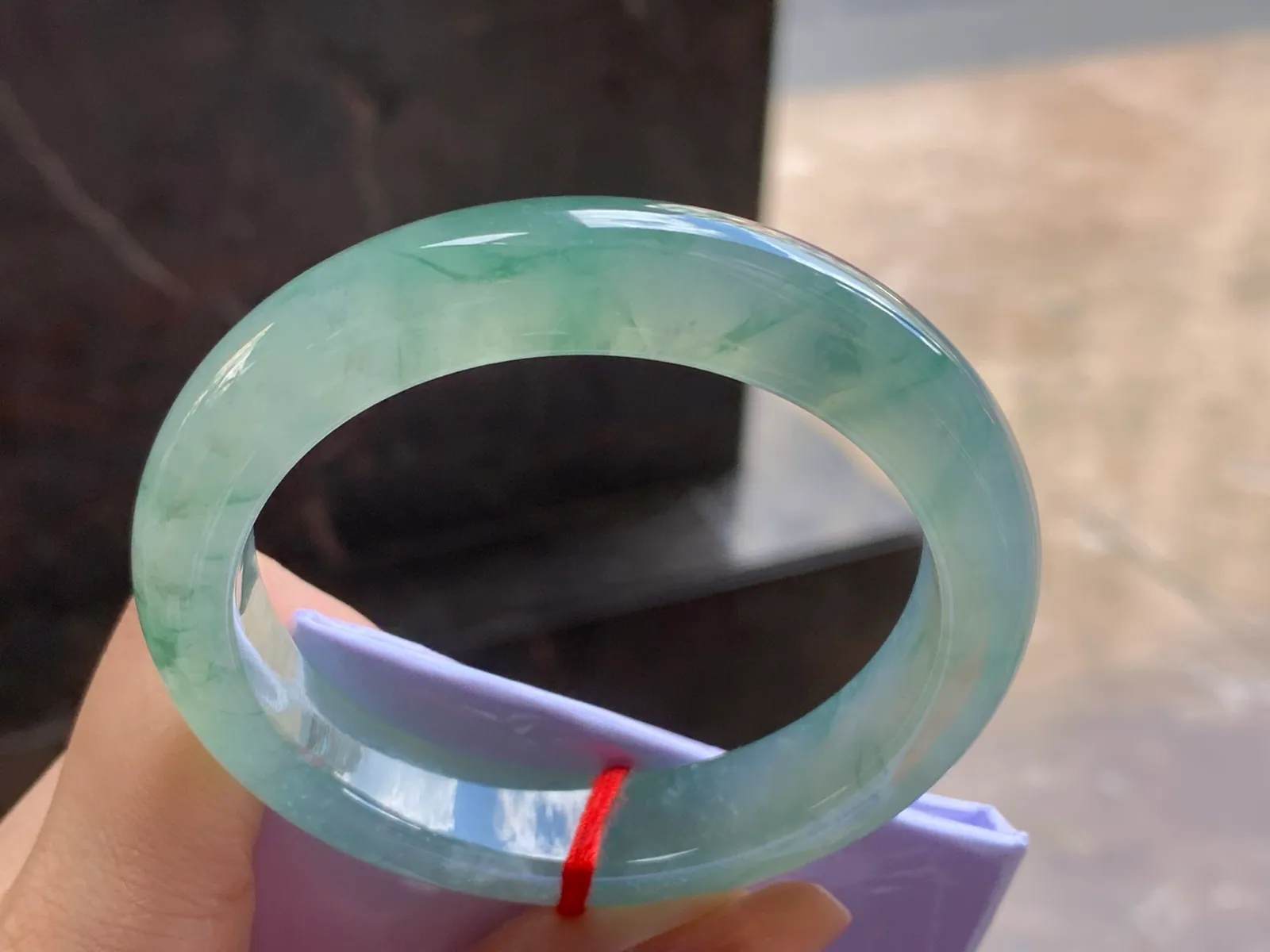 Type A Jadeite Flat Bangle, Icy Blue Flower, 56mm (7)
