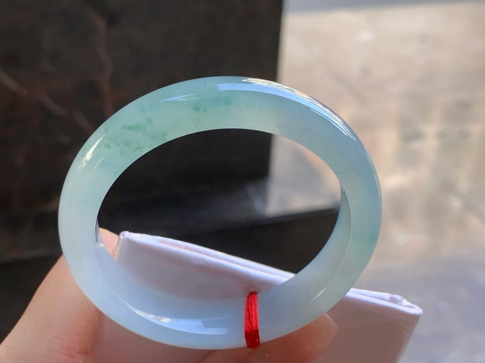 Type A Jadeite Flat Bangle, Icy Green Flower, 52.3mm (6)