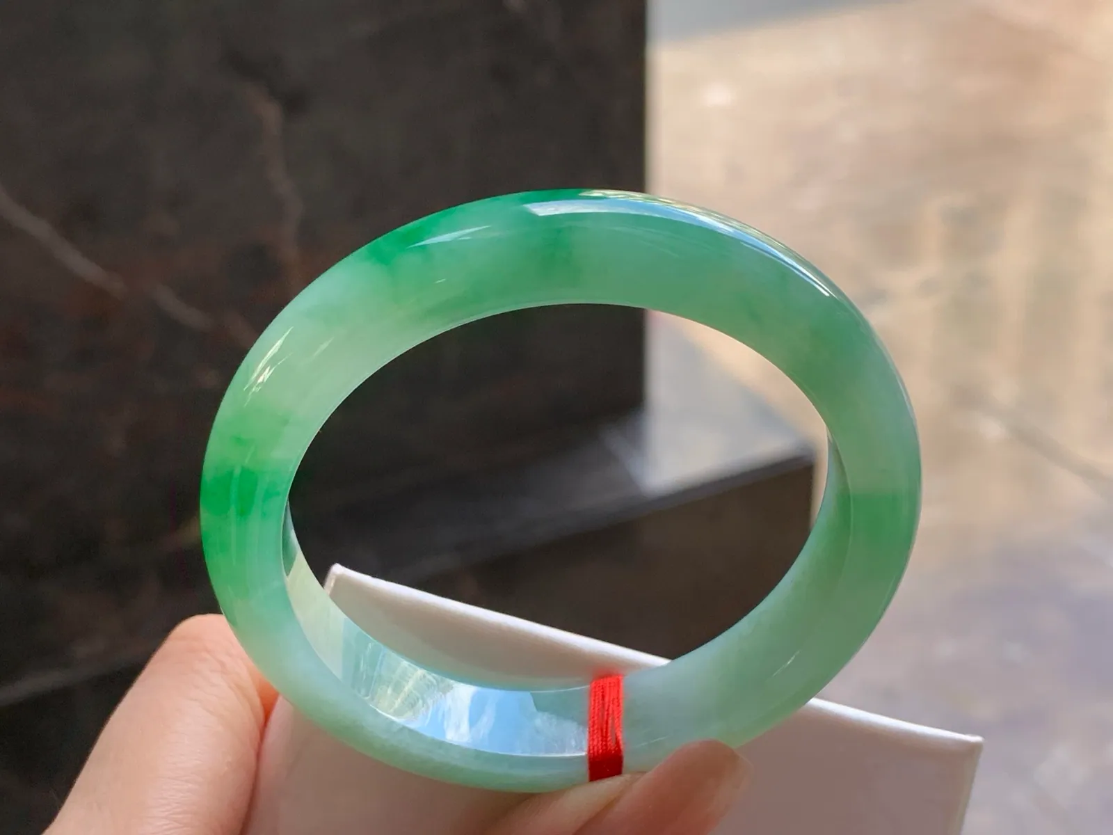 Natural Type A Jadeite Bangle, Icy Green Floating, 54.7mm (6)