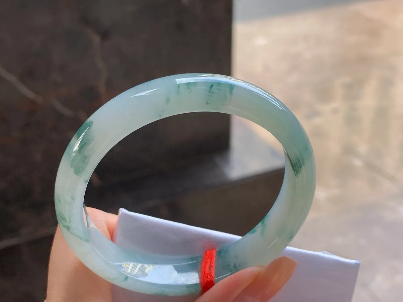 Natural Type A Jadeite Bangle, Floating Green Flowers, 57mm (5)