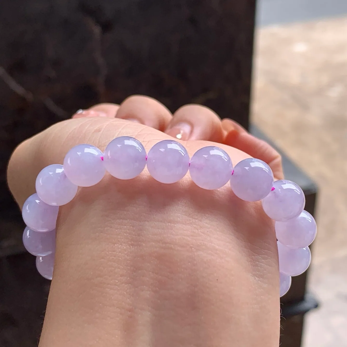 Type A Jadeite Bead Bracelet, Pink Lavender, 9.9mm (5)