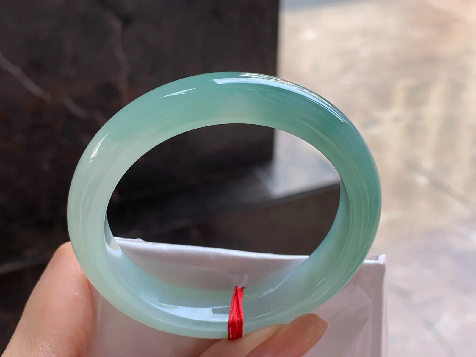 Type A Jadeite Flat Bangle, Icy-Glutinous Green Flower, 54mm (7)