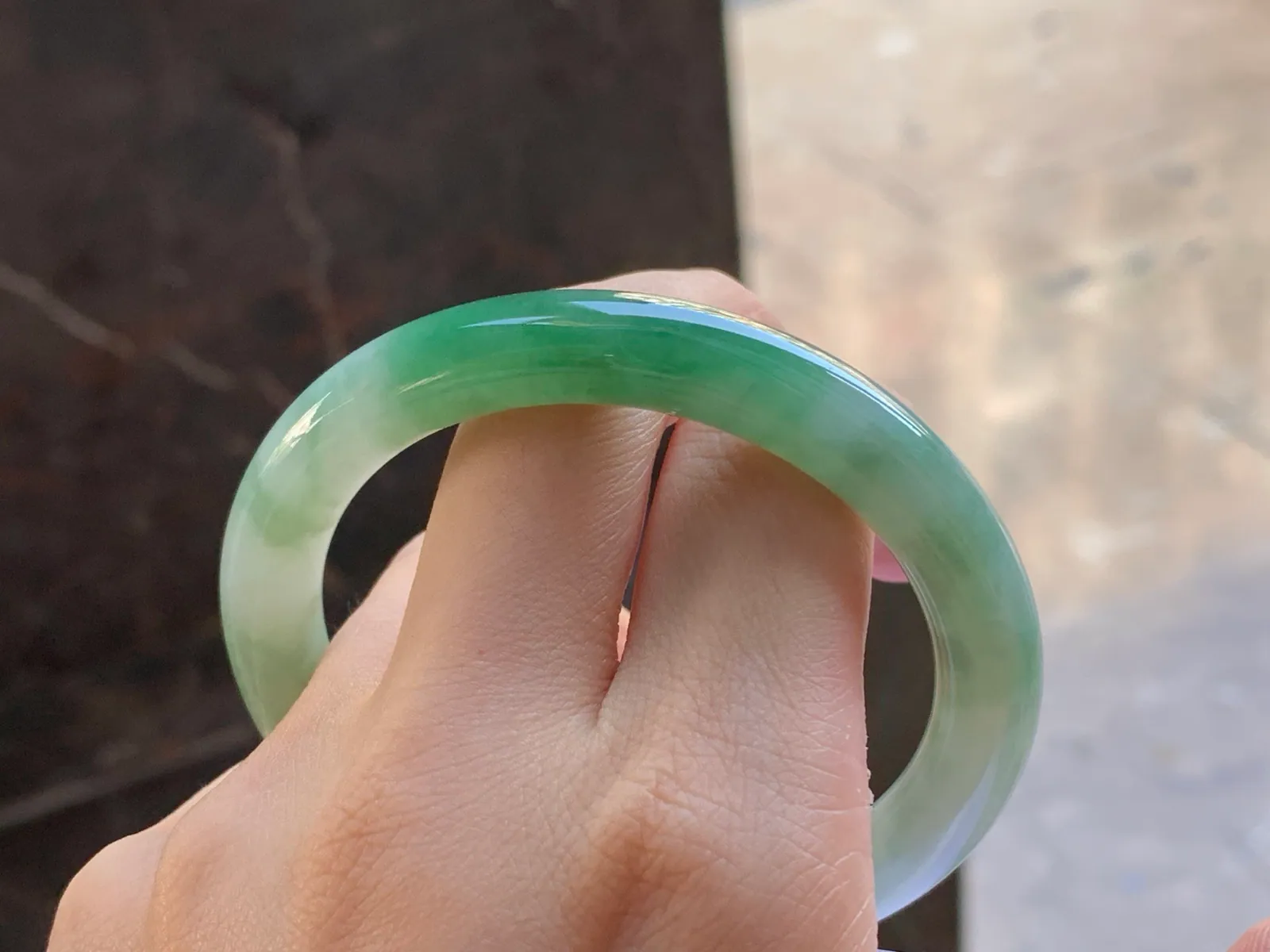 Type A Jadeite Round Bangle, Glutinous Green Flower, 55.5mm (8)