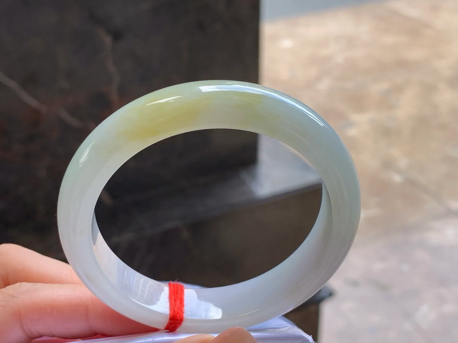 Type A Jadeite Bangle, White with Light Yellow, 57.5mm