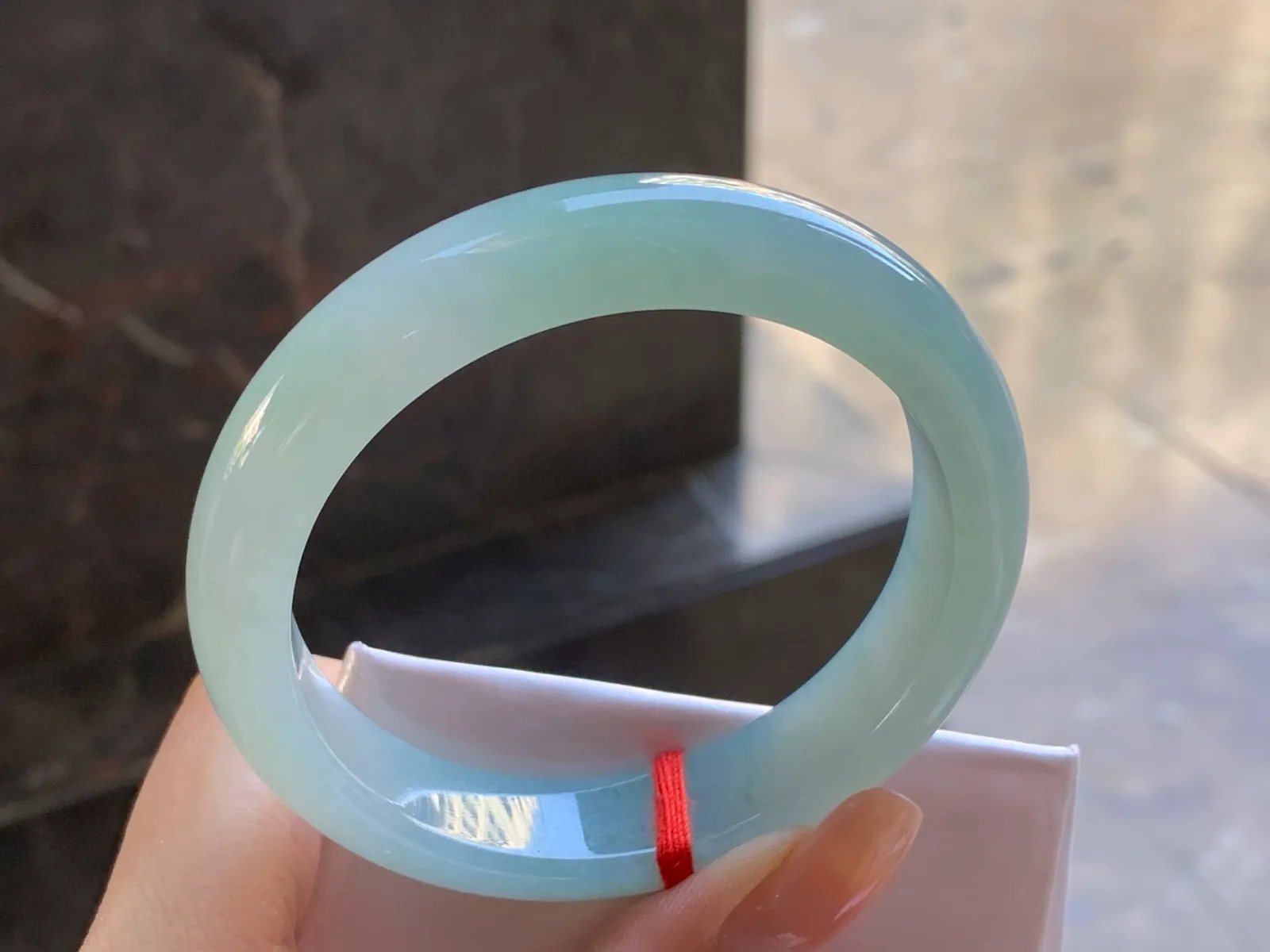 Type A Jadeite Flat Bangle, Glutinous Pale Blue-Green, 57mm (5)