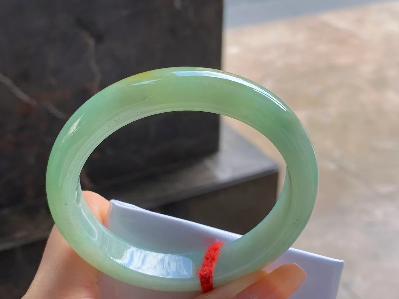 Type A Jadeite Flat Bangle, Yellow and Green, 58mm (7)