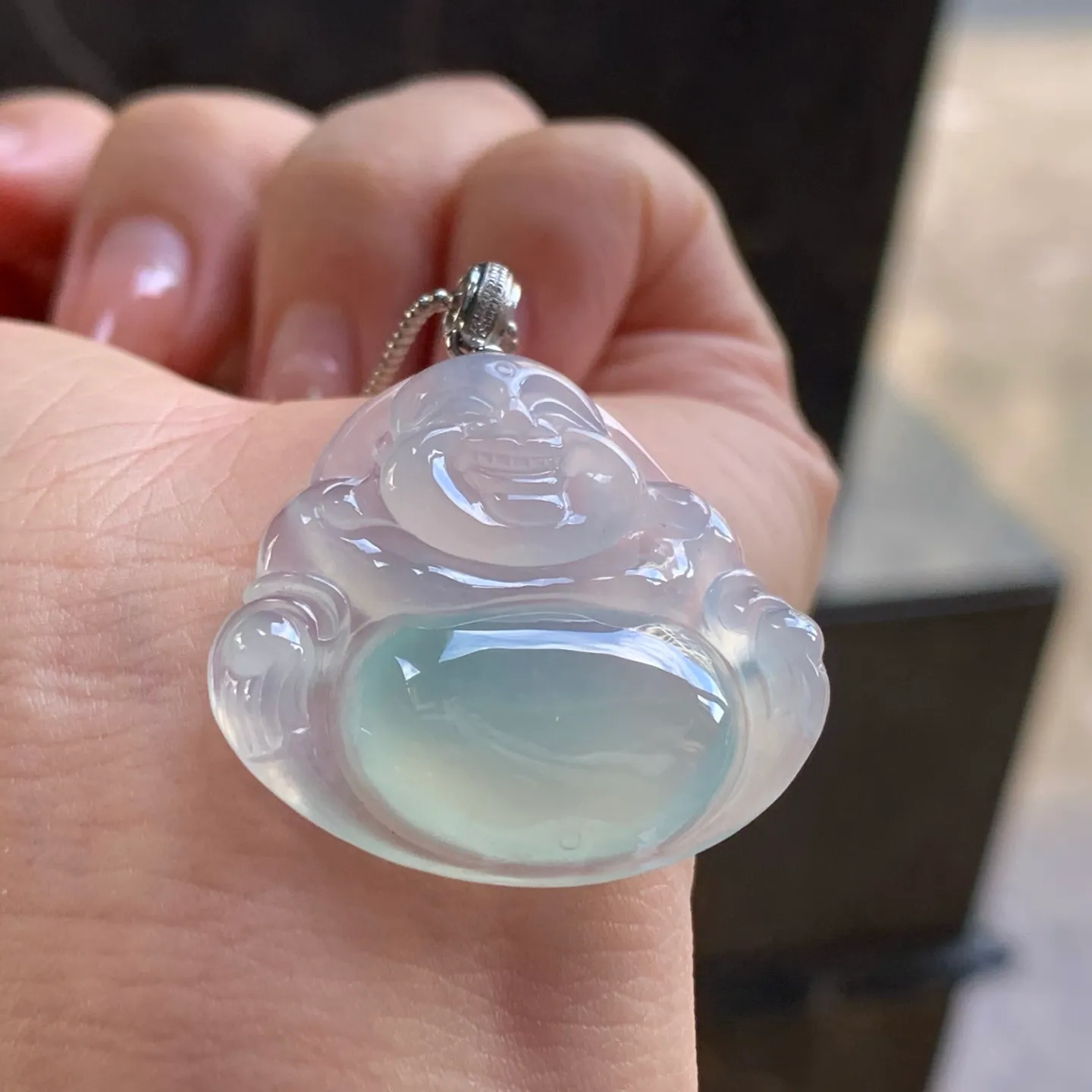 Type A Jadeite Buddha Pendant, Icy Clear, Gold Bail, 33mm (4)