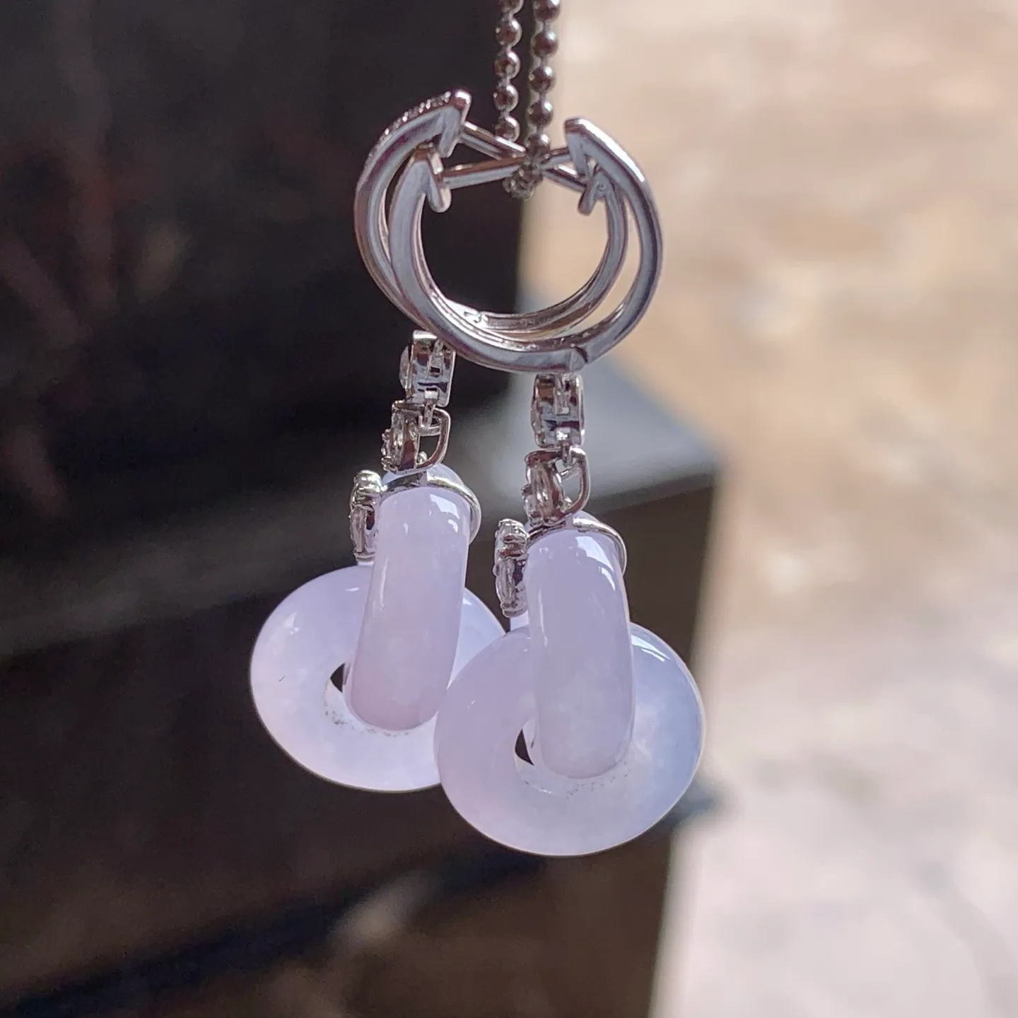 Type A Jadeite Linked-Ring Earrings, Icy Pink Lavender, 18K (6)