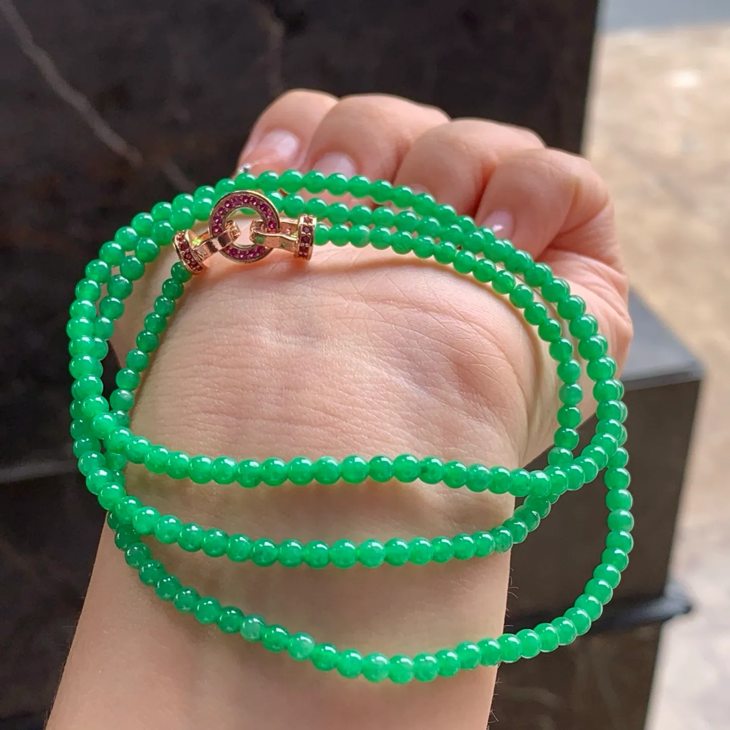 Type A Jadeite Bead Strand, Full Bright Green, 3.1–3.5mm (4)