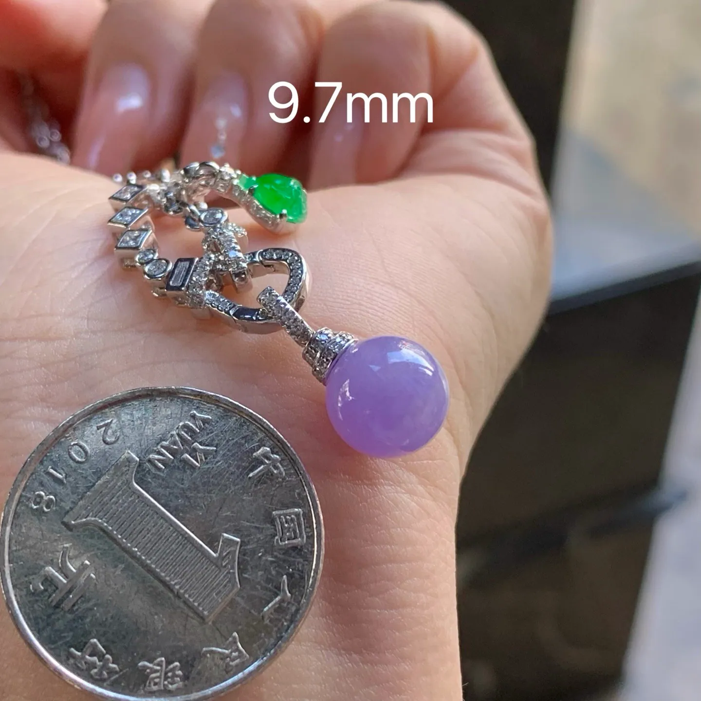 Type A Jadeite Lavender Bead Necklace, 18K White Gold (7)