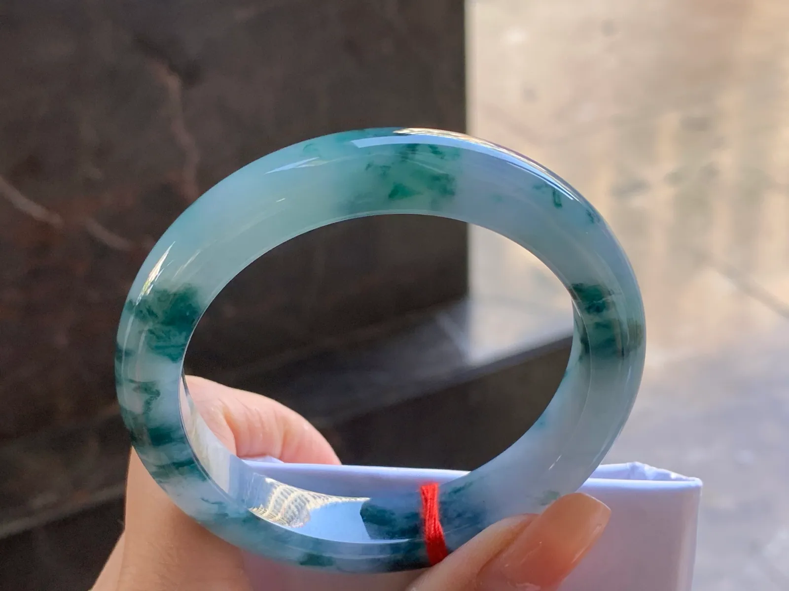 Type A Jadeite Flat Bangle, Floating Flower, 56.5mm (7)