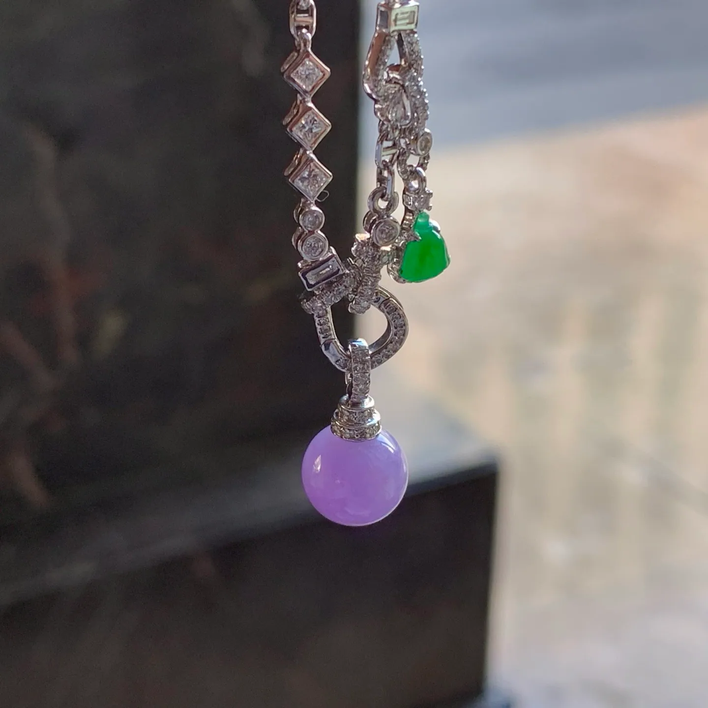 Type A Jadeite Lavender Bead Necklace, 18K White Gold (6)
