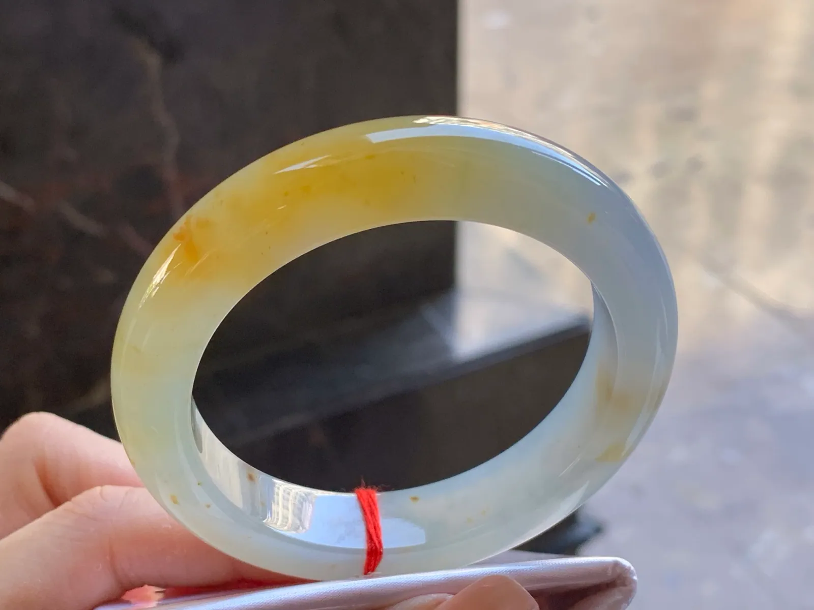 Type A Jadeite Flat Bangle, Icy-Glutinous Yellow, 54.6mm (3)