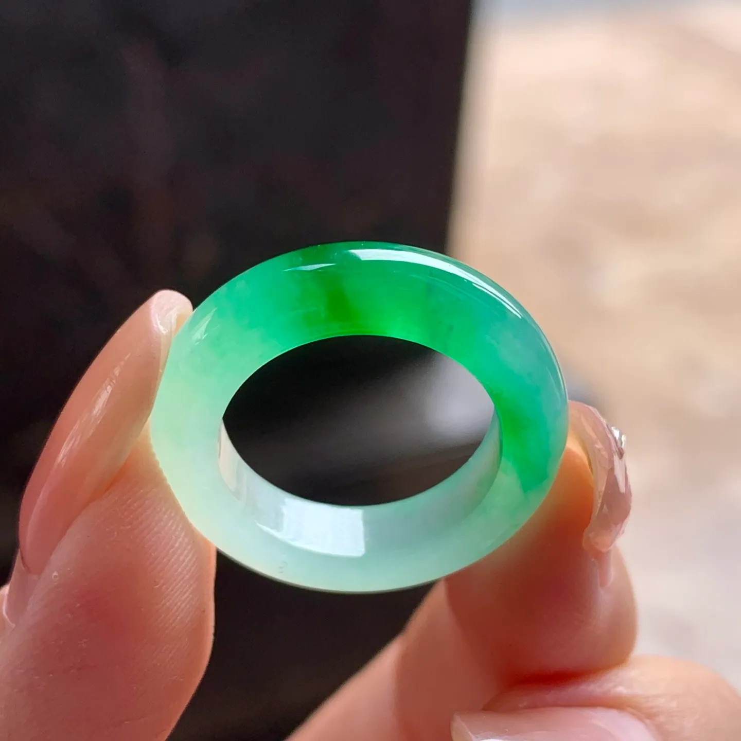 Natural Type A Jadeite Band Ring, Icy Vivid Green, 16.3mm