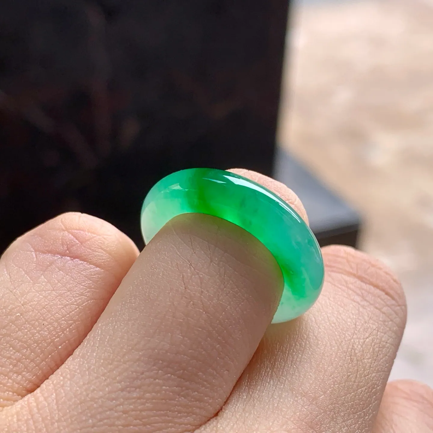 Natural Type A Jadeite Band Ring, Icy Vivid Green, 16.3mm (6)