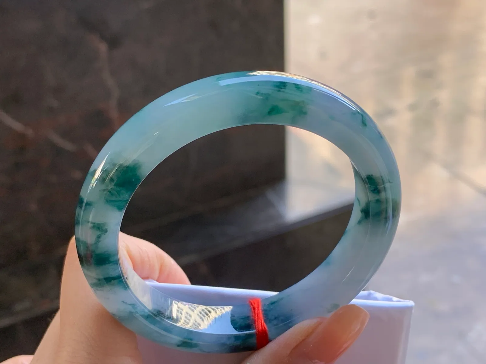 Type A Jadeite Flat Bangle, Floating Flower, 56.5mm (5)