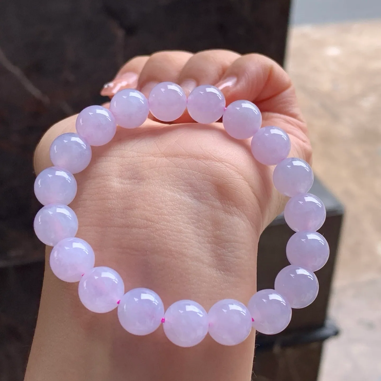 Type A Jadeite Bead Bracelet, Pink Lavender, 9.9mm (3)