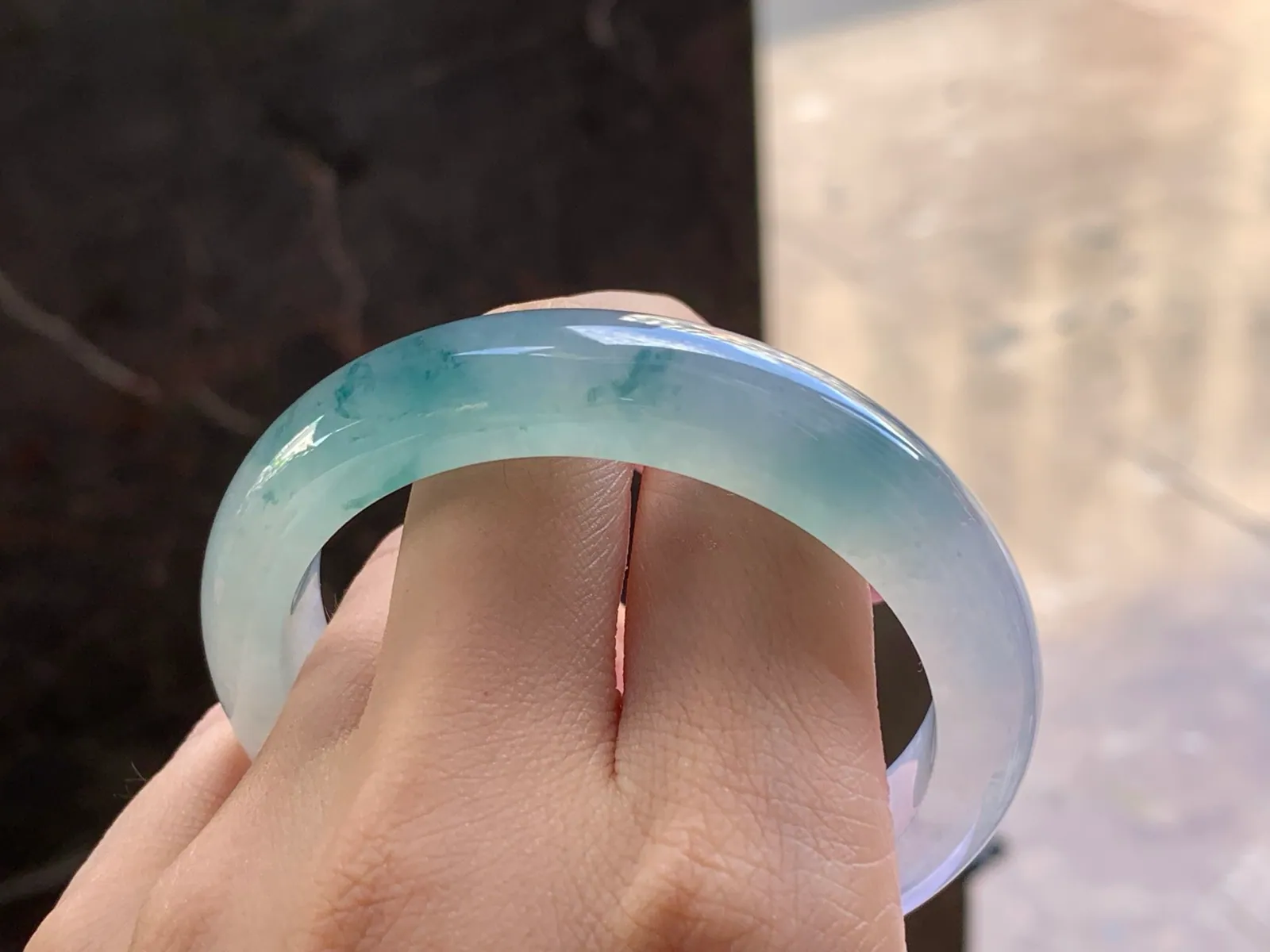 Natural Type A Jadeite Bangle, Icy Blue Floating, 53.4mm (9)