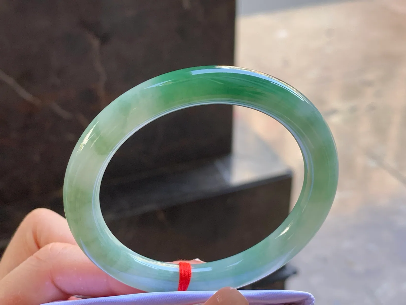 Type A Jadeite Round Bangle, Glutinous Green Flower, 55.5mm