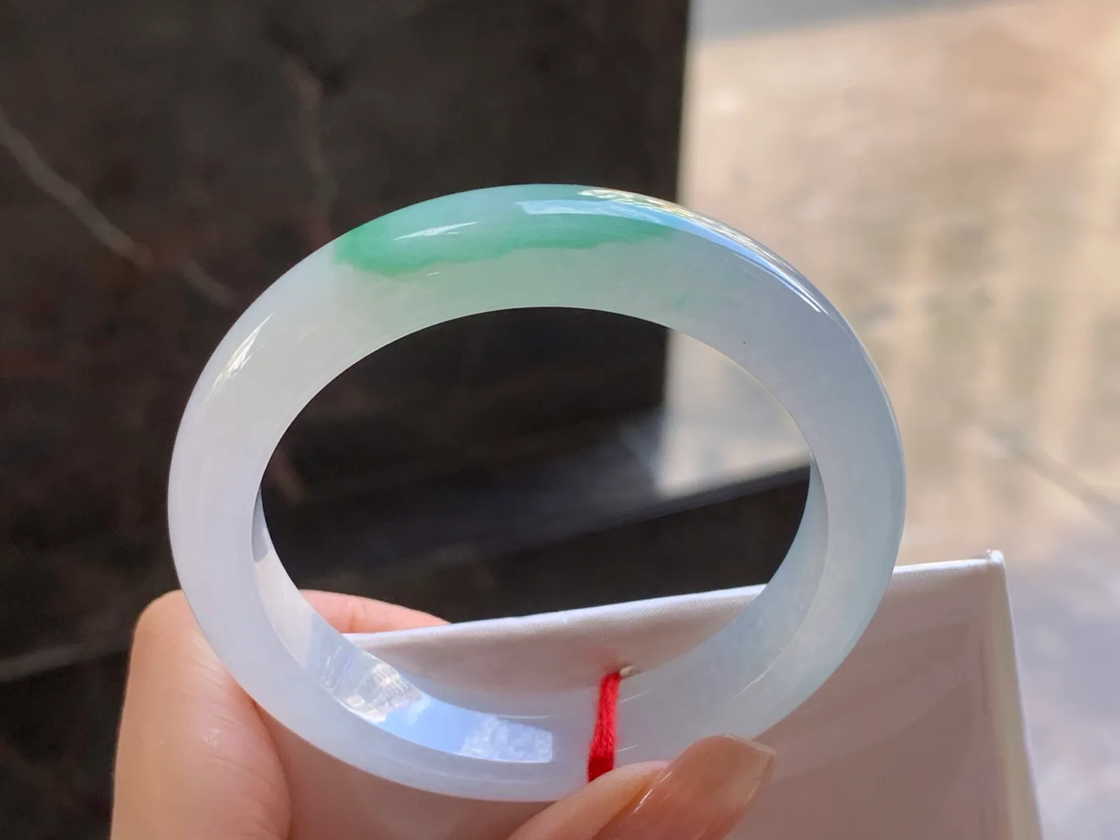Type A Jadeite Flat Bangle, White & Green, 52.5mm (7)