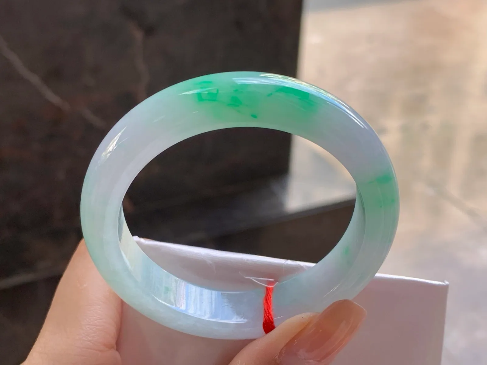 Type A Jadeite Flat Bangle, Glutinous White & Green, 51.4mm (7)
