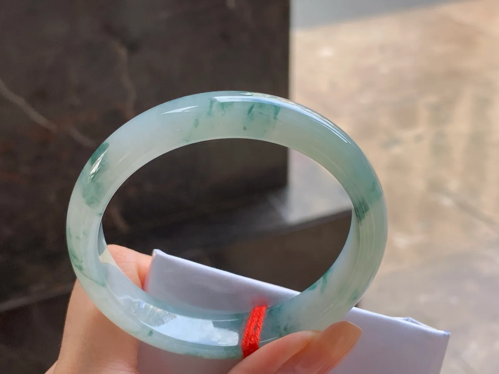 Natural Type A Jadeite Bangle, Floating Green Flowers, 57mm (7)