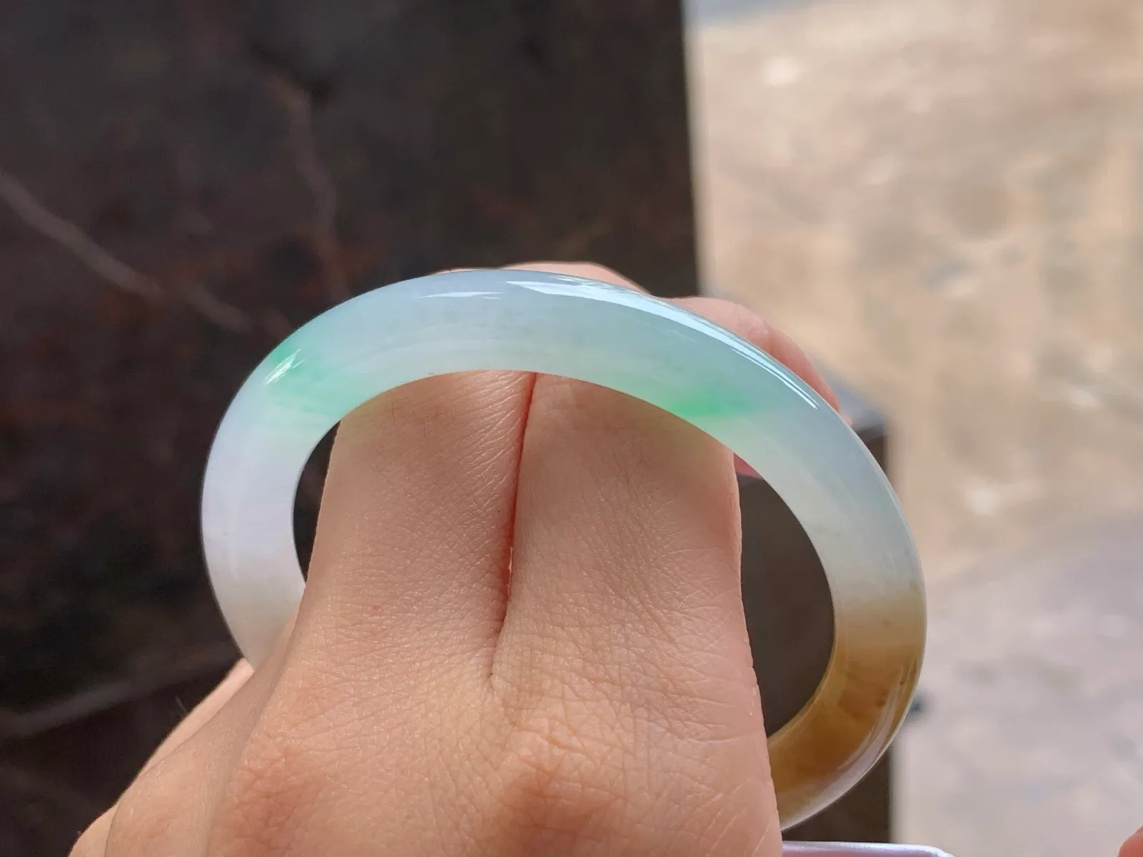 Type A Jadeite Round Bangle, Glutinous Yellow & Green, 51mm (9)