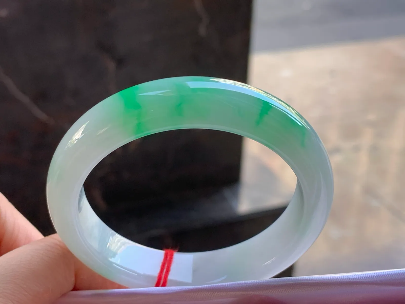 Type A Jadeite Flat Bangle, White and Green, 55.6mm (4)