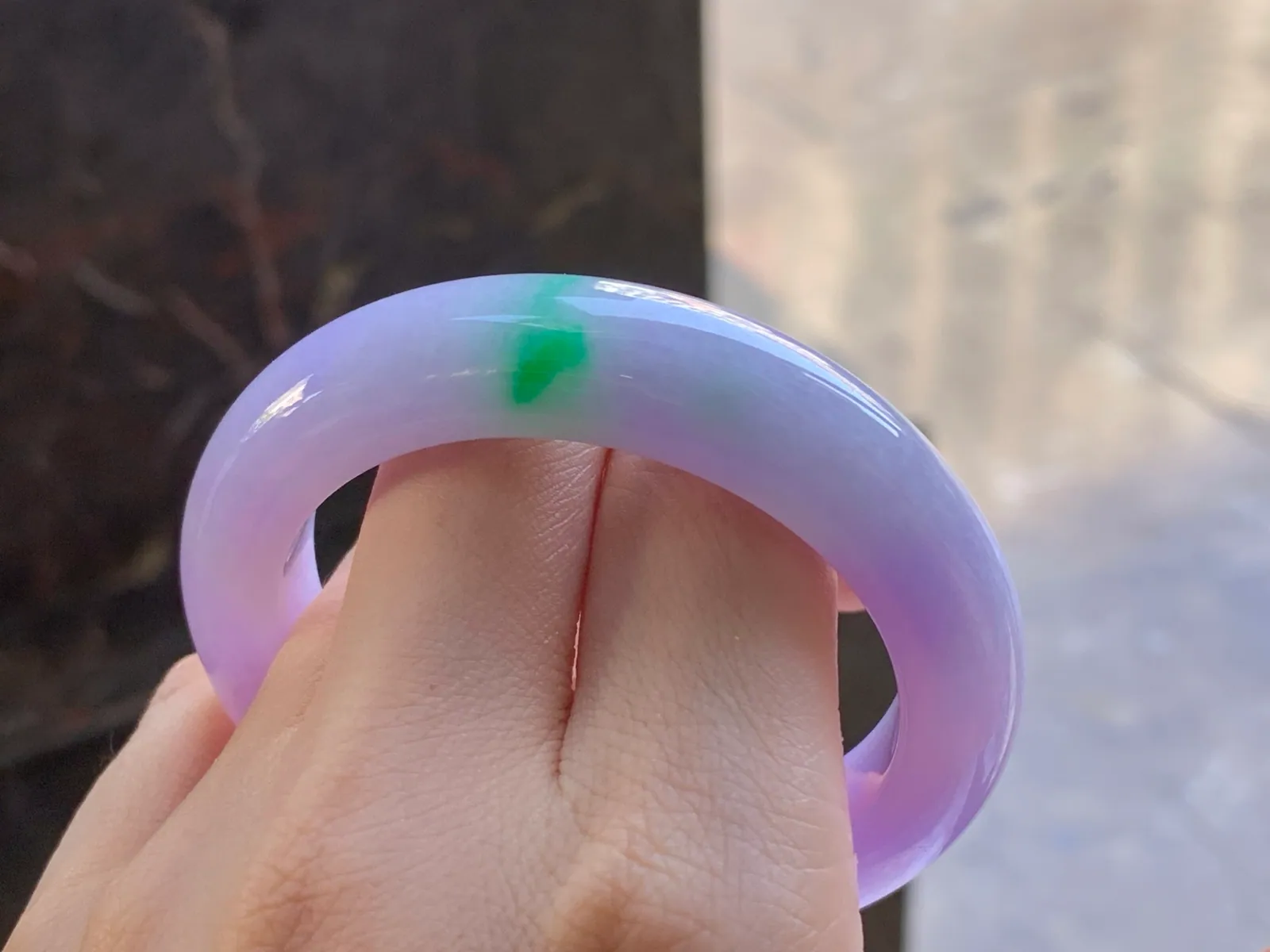 Type A Jadeite Flat Bangle, Lavender and Green, 50.6mm (10)