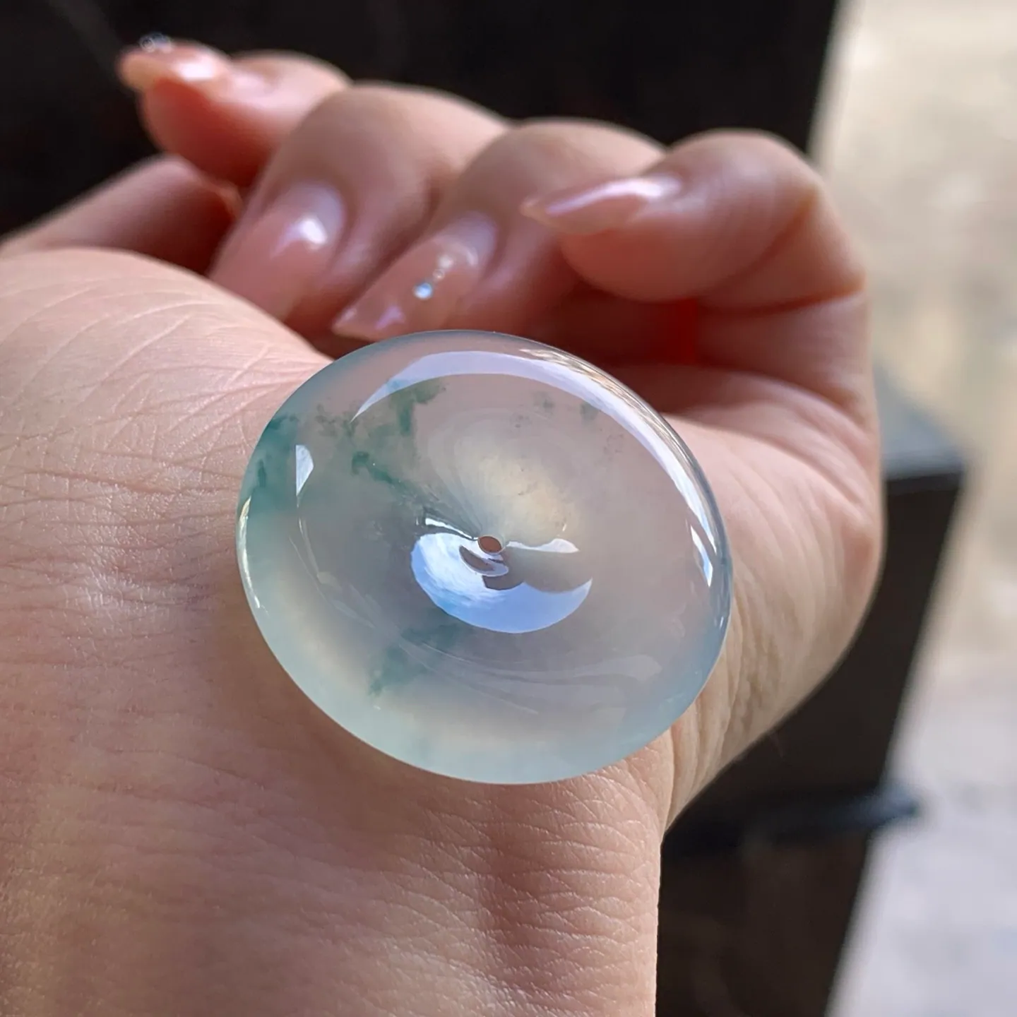 Type A Jadeite Ping An Kou, Icy, Blue Flowers, 29.1mm (3)