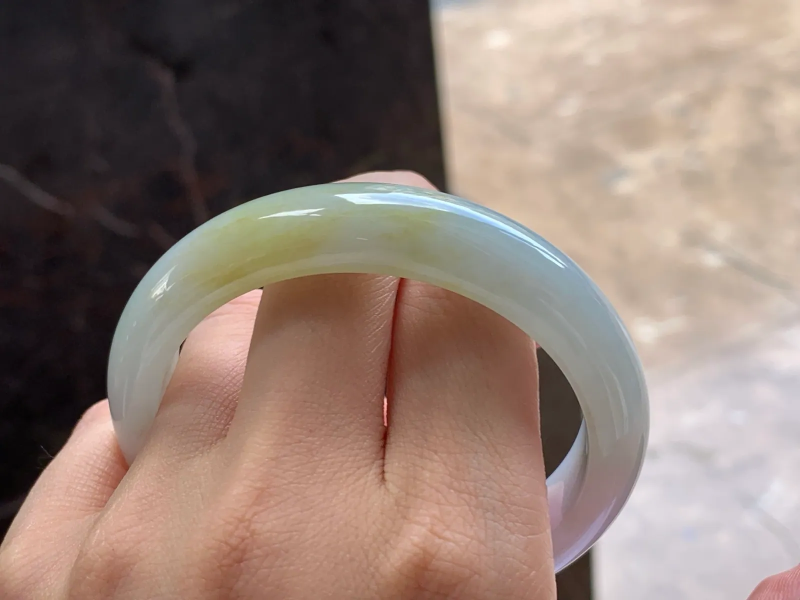 Type A Jadeite Bangle, White with Light Yellow, 57.5mm (10)