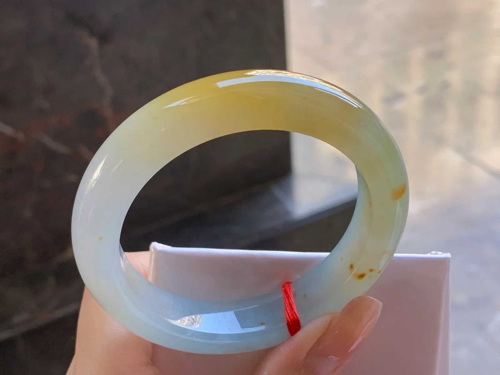 Type A Jadeite Flat Bangle, Icy-Glutinous Yellow, 54.6mm (5)