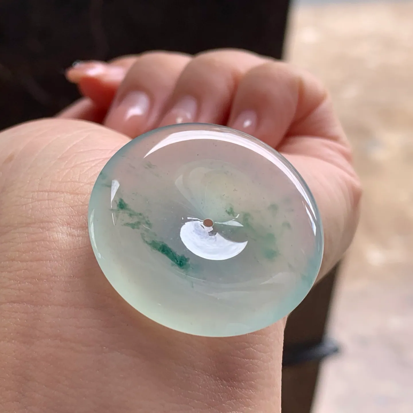 Type A Jadeite Safety Coin Pendant, Icy Blue Flower, 35mm (3)