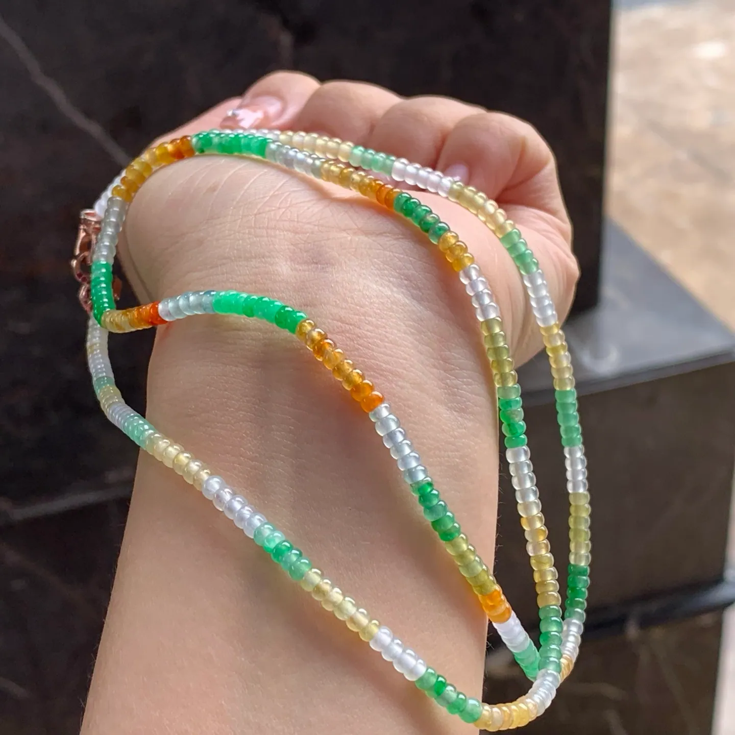 Type A Jadeite Abacus Bead Strand, Icy Three-Color, 3.4mm (5)