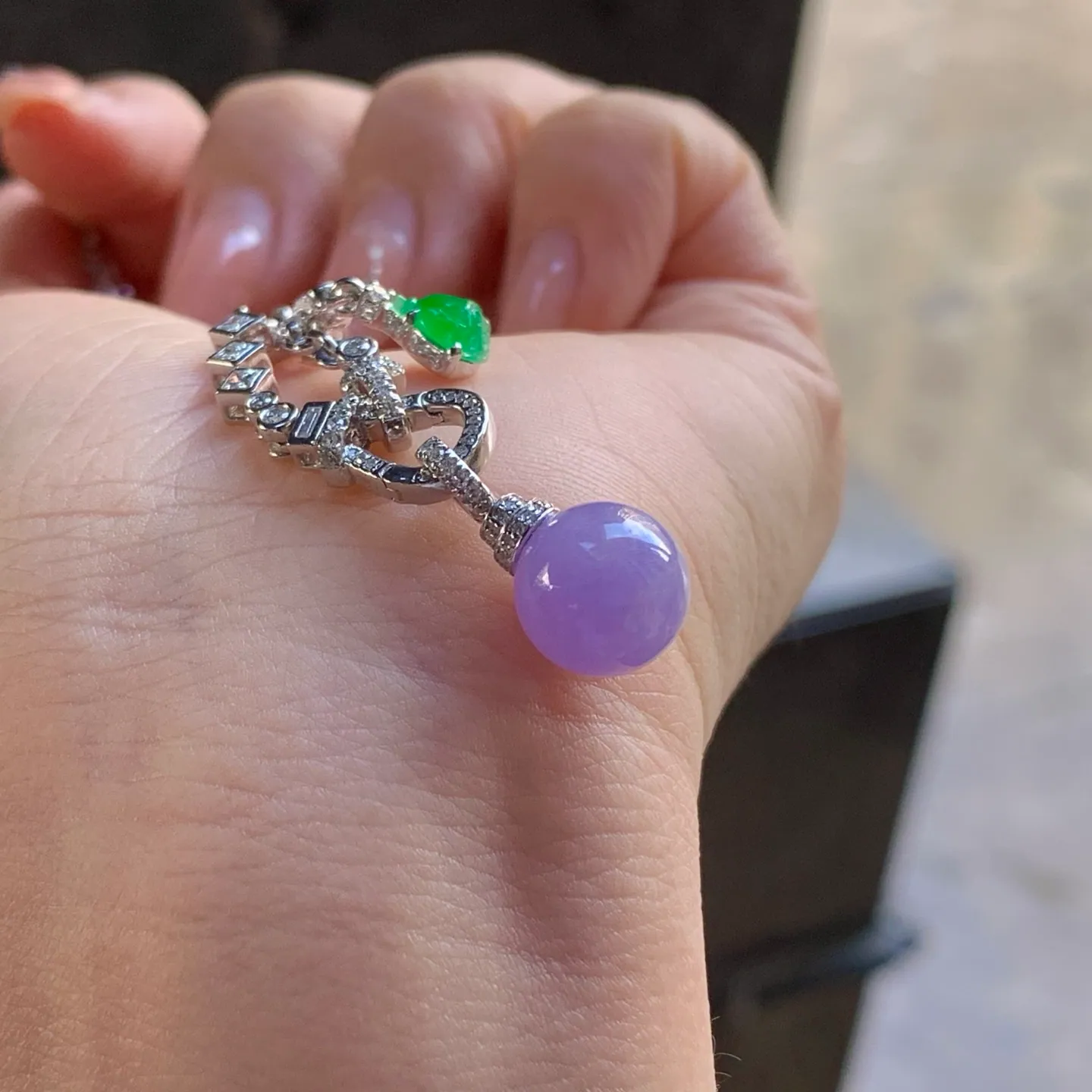 Type A Jadeite Lavender Bead Necklace, 18K White Gold (3)
