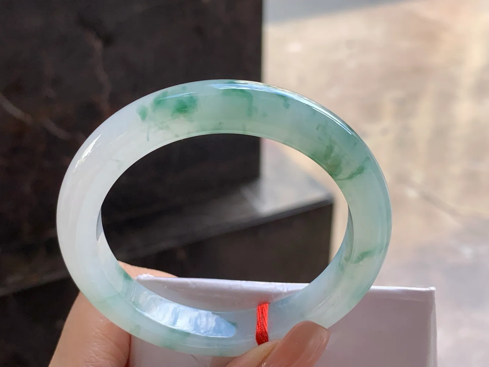 Type A Jadeite Flat Bangle, Floating Flower, 55.5mm (7)