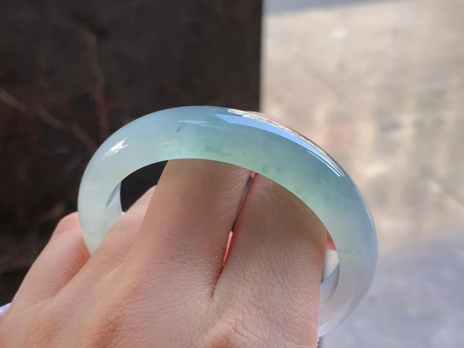 Type A Jadeite Flat Bangle, Icy Green Flower, 52.3mm (9)