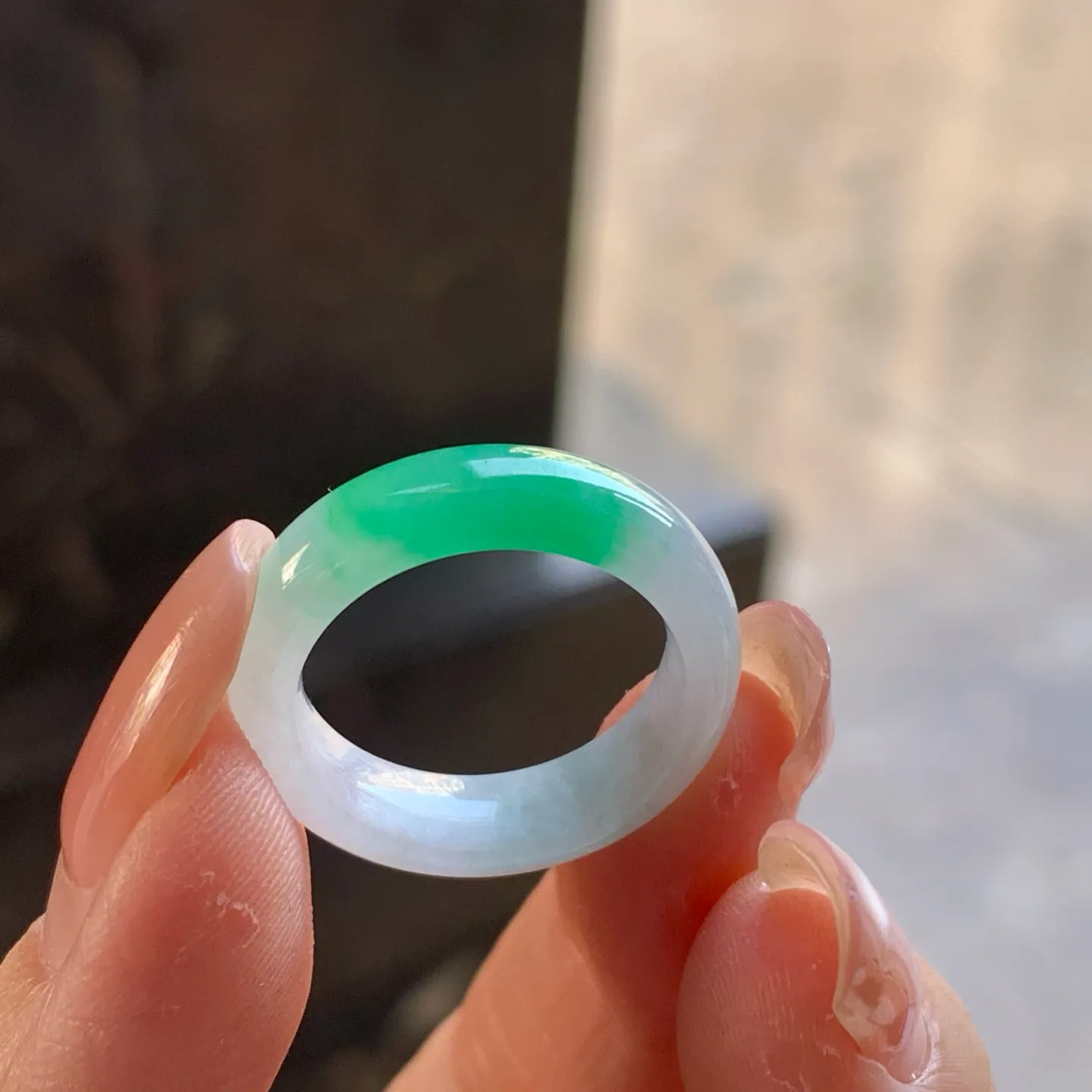 Type A Jadeite Band Ring, White with Bright Green, 17.2mm (3)