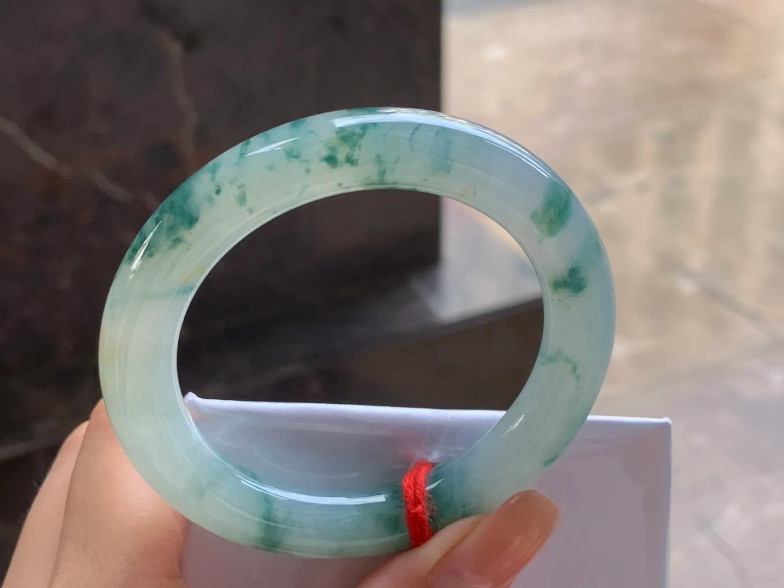 Type A Jadeite Round Bangle, Floating Flower, 53mm (6)