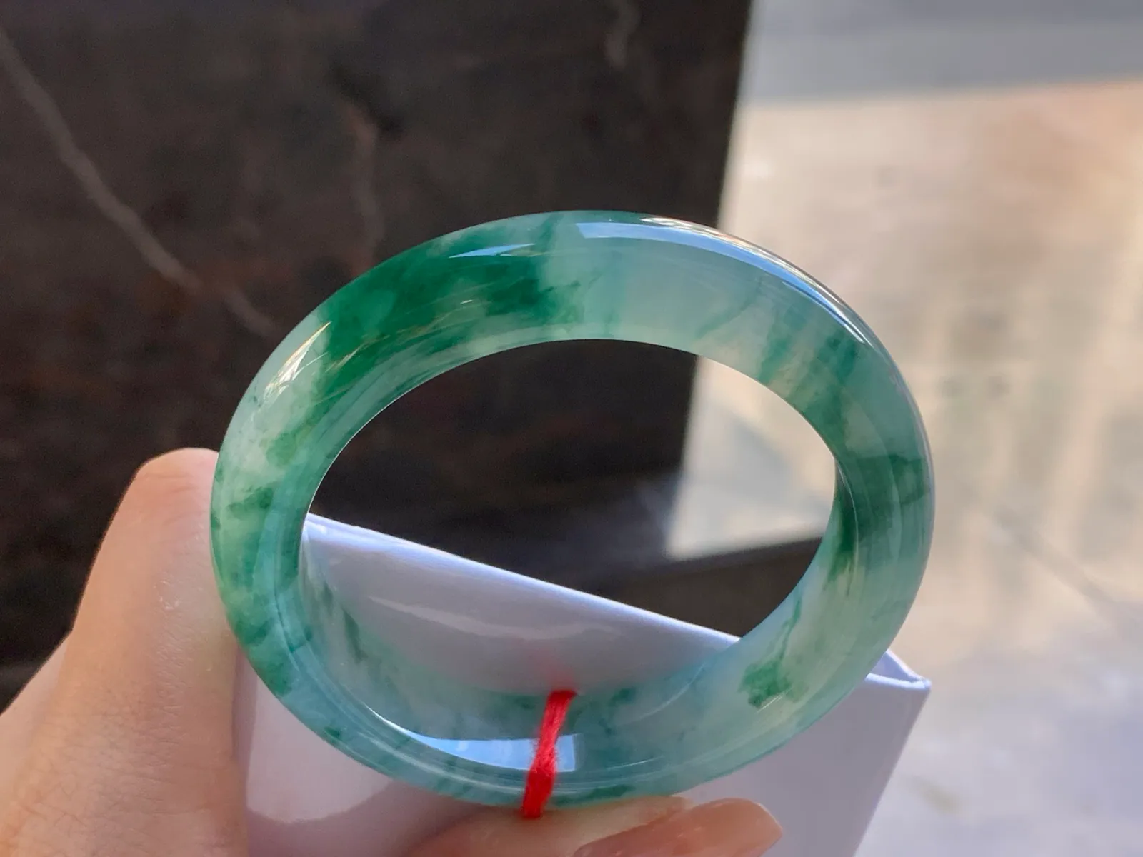 Natural Type A Jadeite Floating Flower Bangle, Icy, 51.6mm (7)
