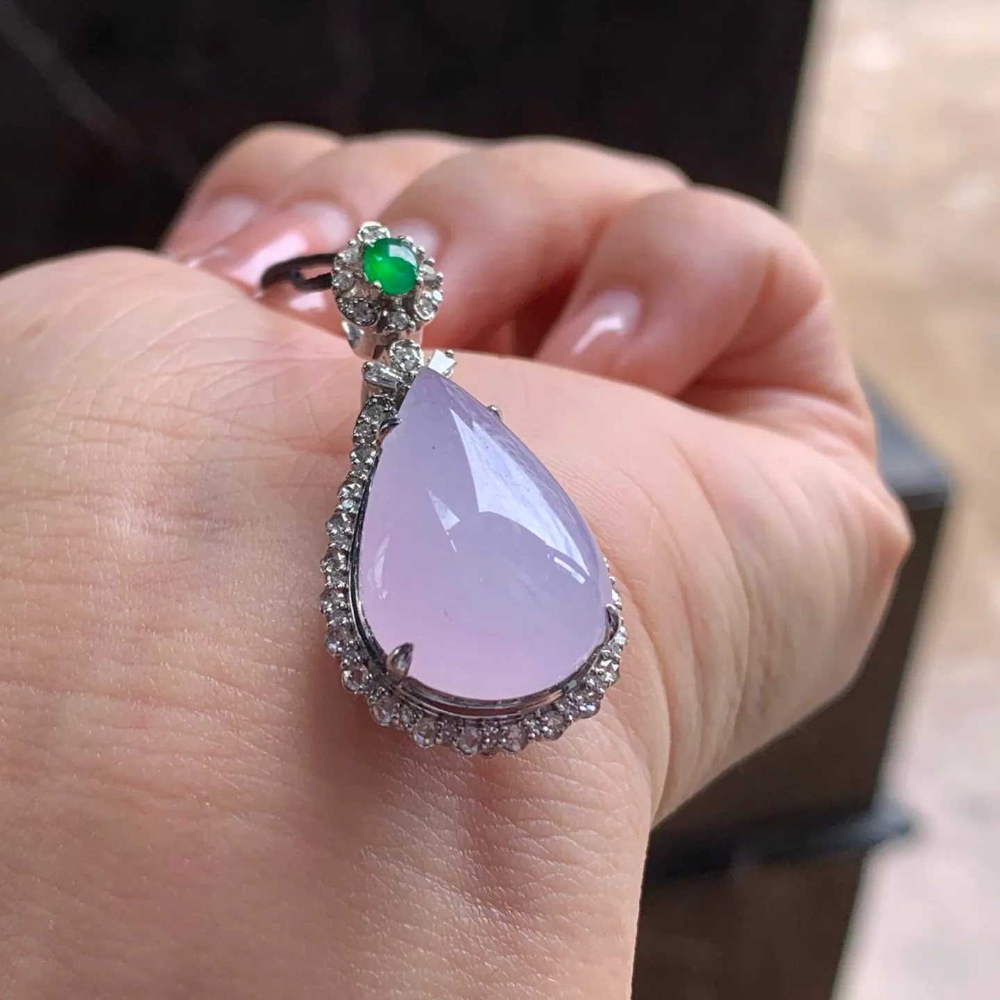 Type A Jadeite Teardrop Pendant, Icy Pink Lavender, Gold Set (4)